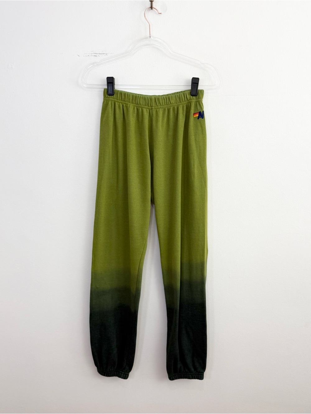 Aviator Nation Green Ombre Sweatpants Joggers Rainbow Logo USA XS